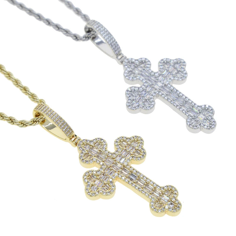 Iced out Cubic Rope Chain Cross Pendant