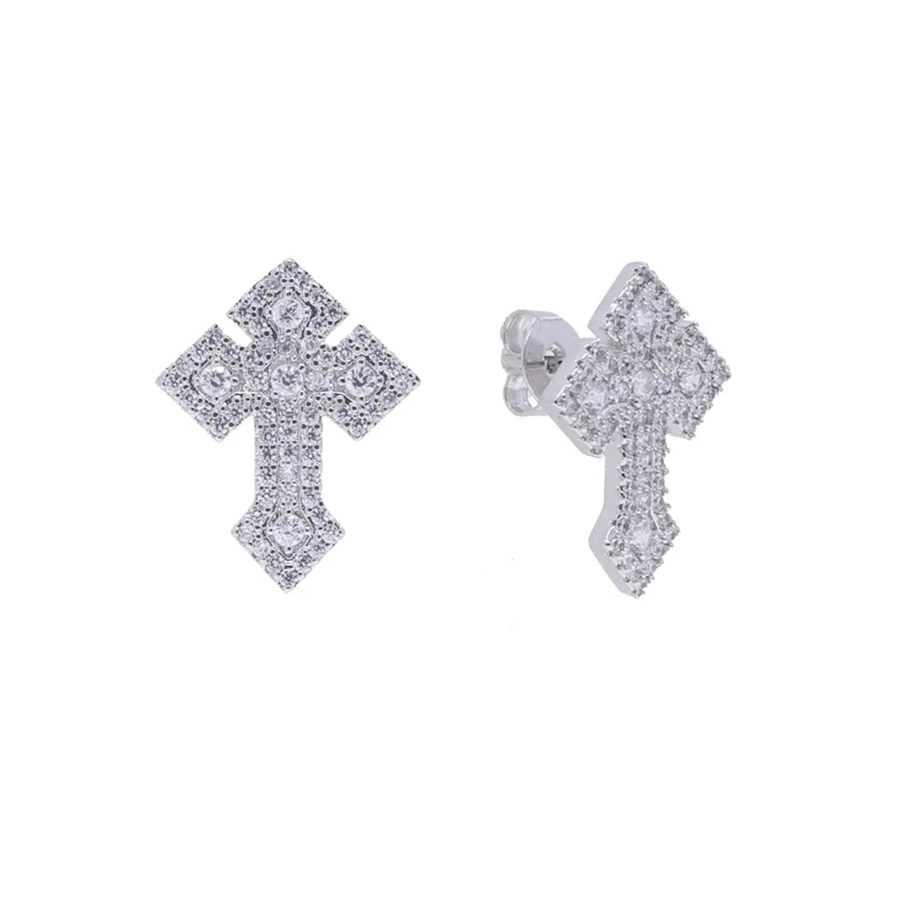 Iced out cross earring