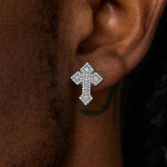 Iced out cross earring