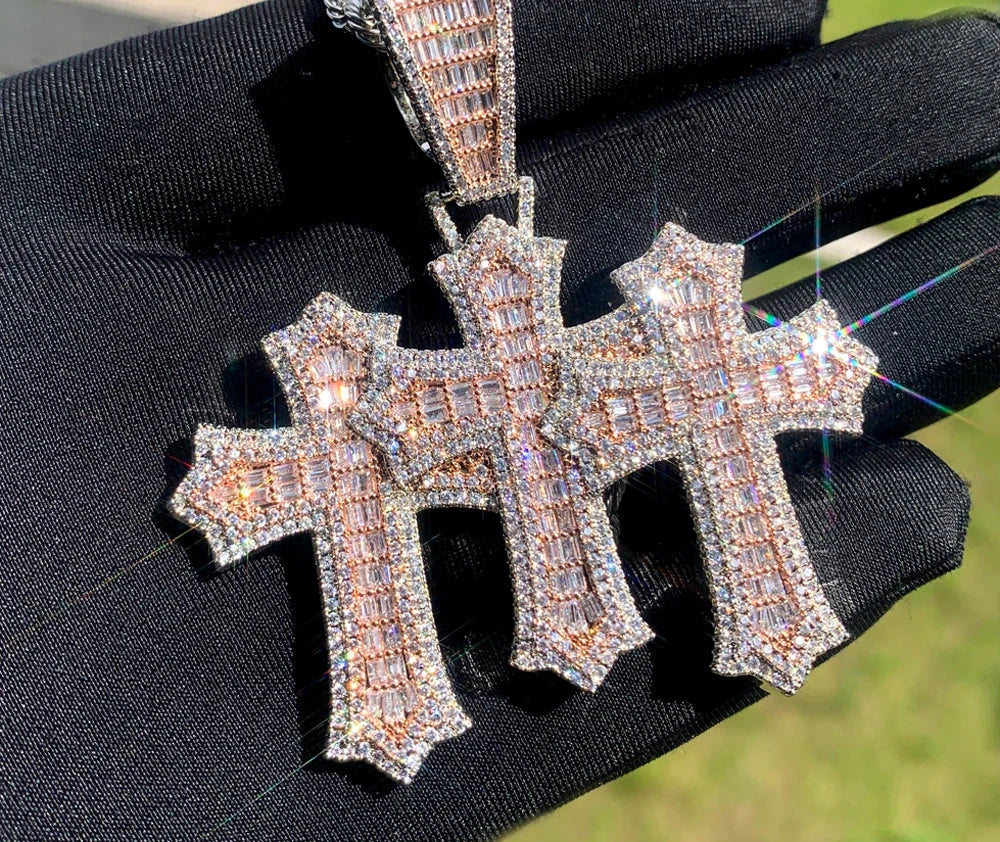 iced out 3 Cross Pendant