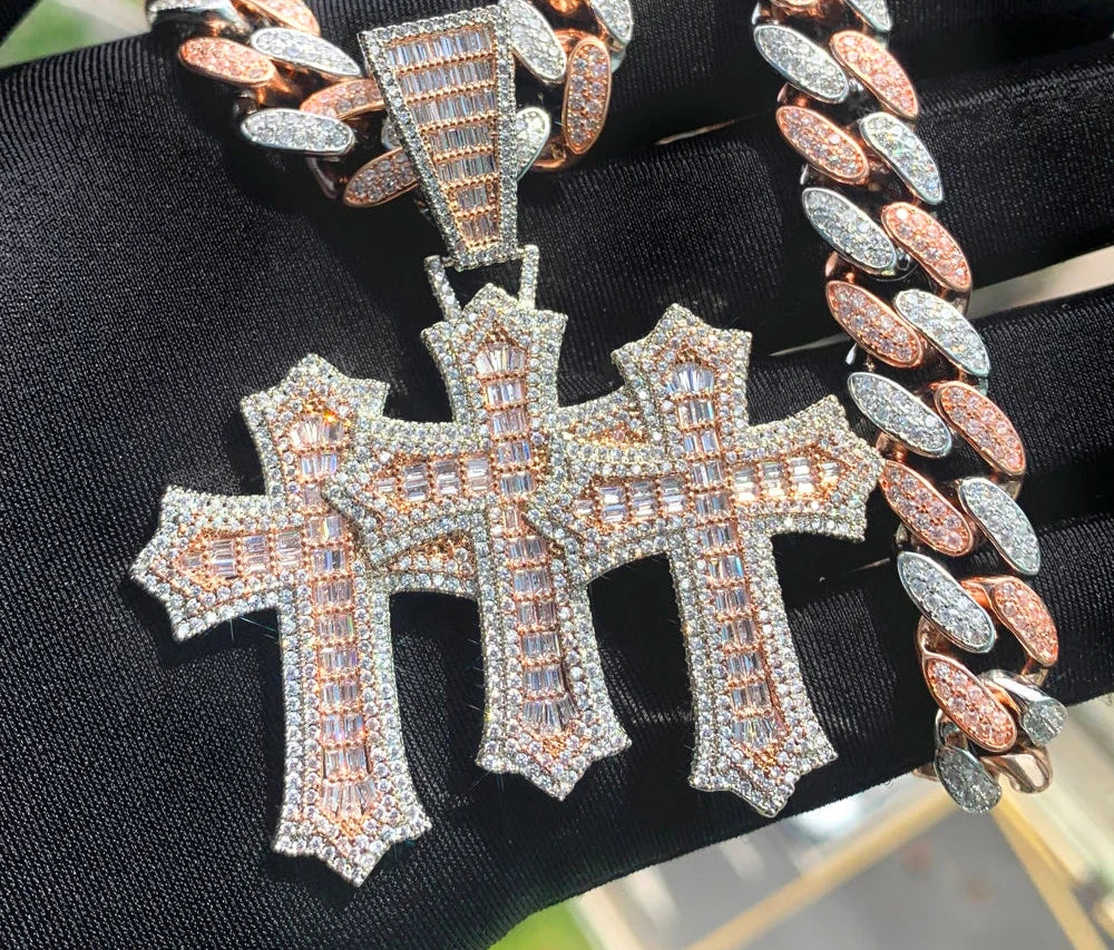 iced out 3 Cross Pendant