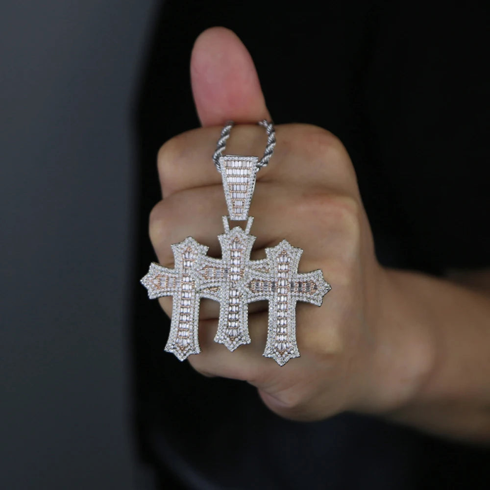 iced out 3 Cross Pendant