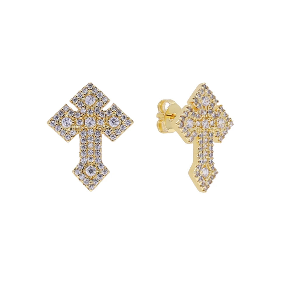 Iced out cross earring