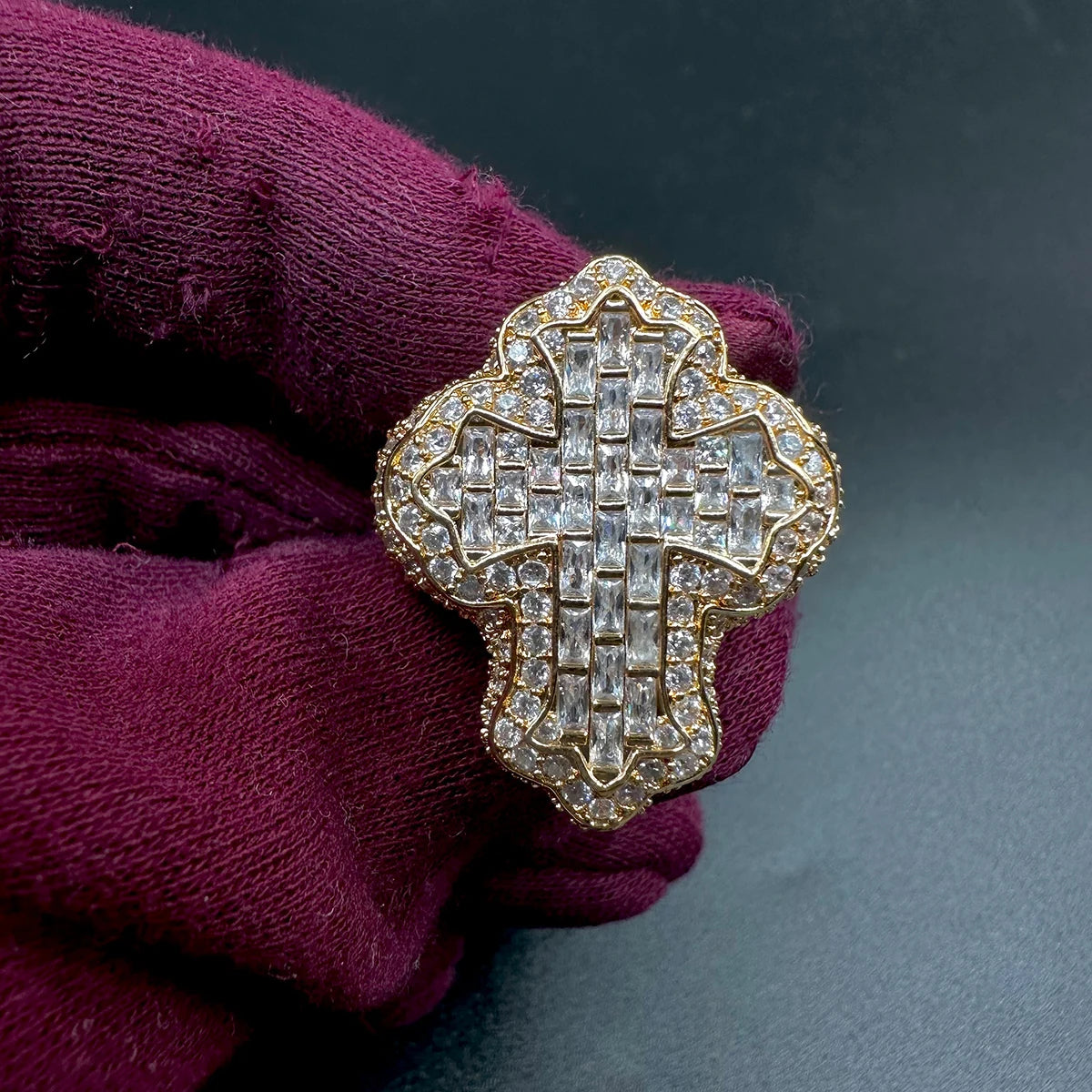 Iced out cross ring