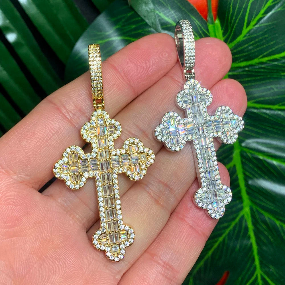 Iced out Cubic Rope Chain Cross Pendant