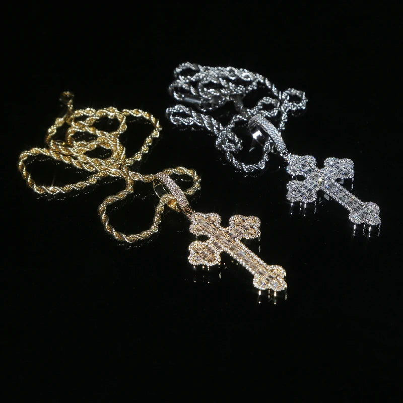 Iced out Cubic Rope Chain Cross Pendant