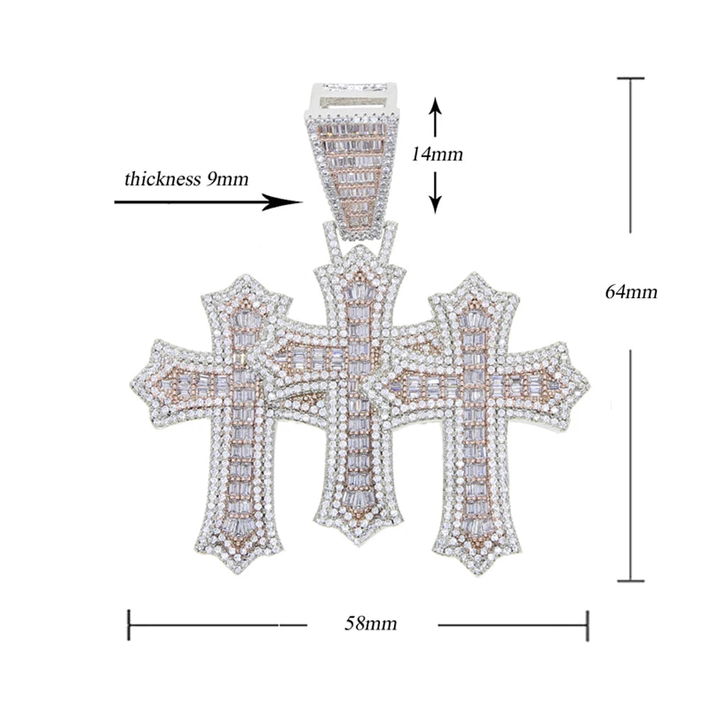 iced out 3 Cross Pendant