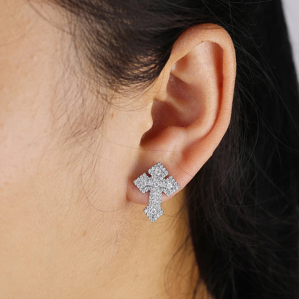 Iced out cross earring