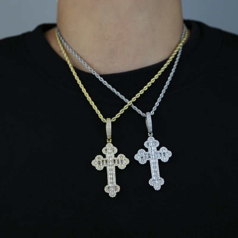 Iced out Cubic Rope Chain Cross Pendant