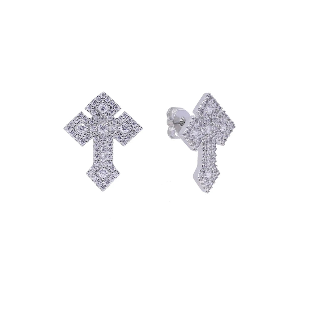 Iced out cross earring