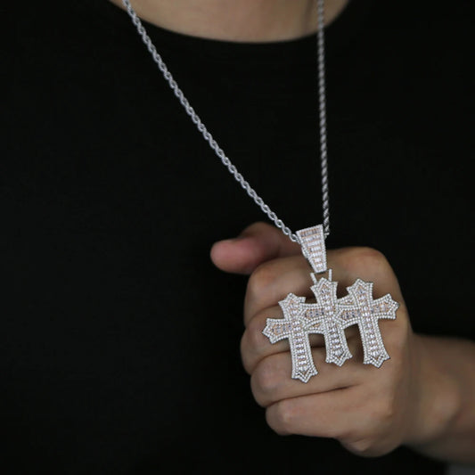 iced out 3 Cross Pendant