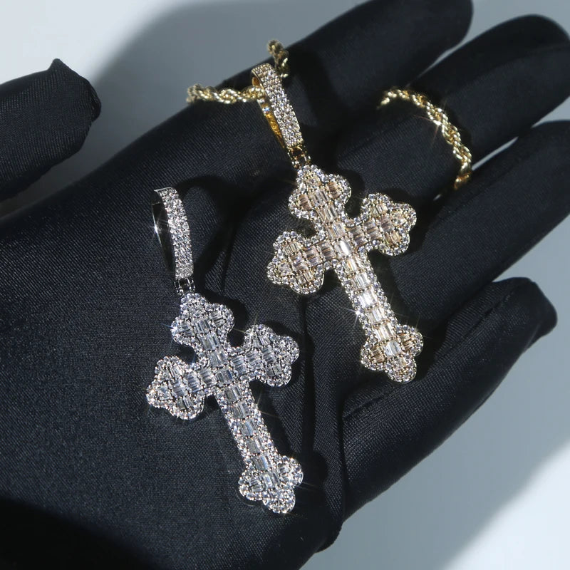 Iced out Cubic Rope Chain Cross Pendant