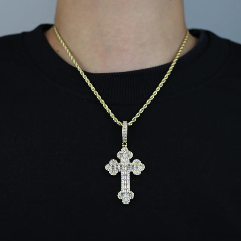 Iced out Cubic Rope Chain Cross Pendant