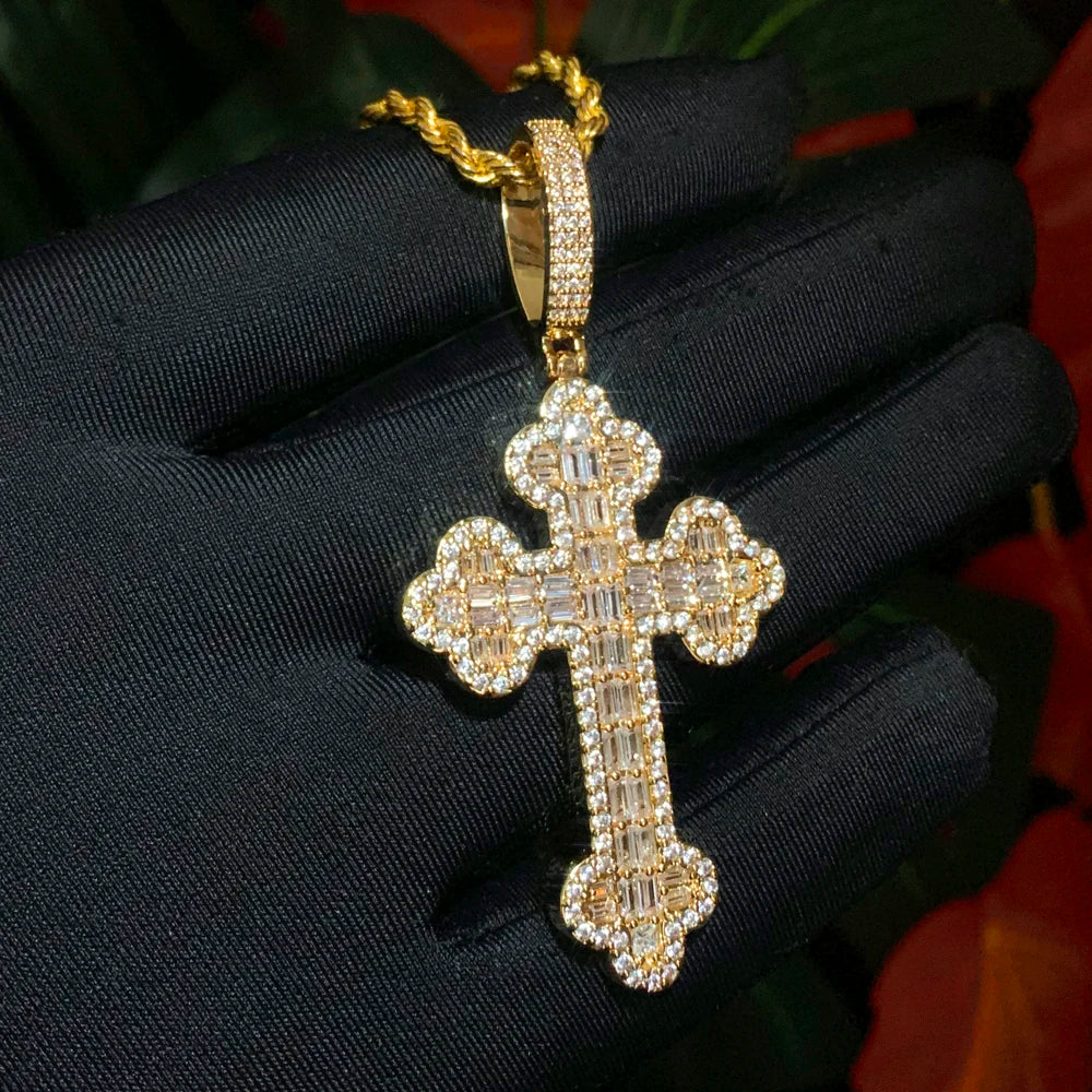 Iced out Cubic Rope Chain Cross Pendant