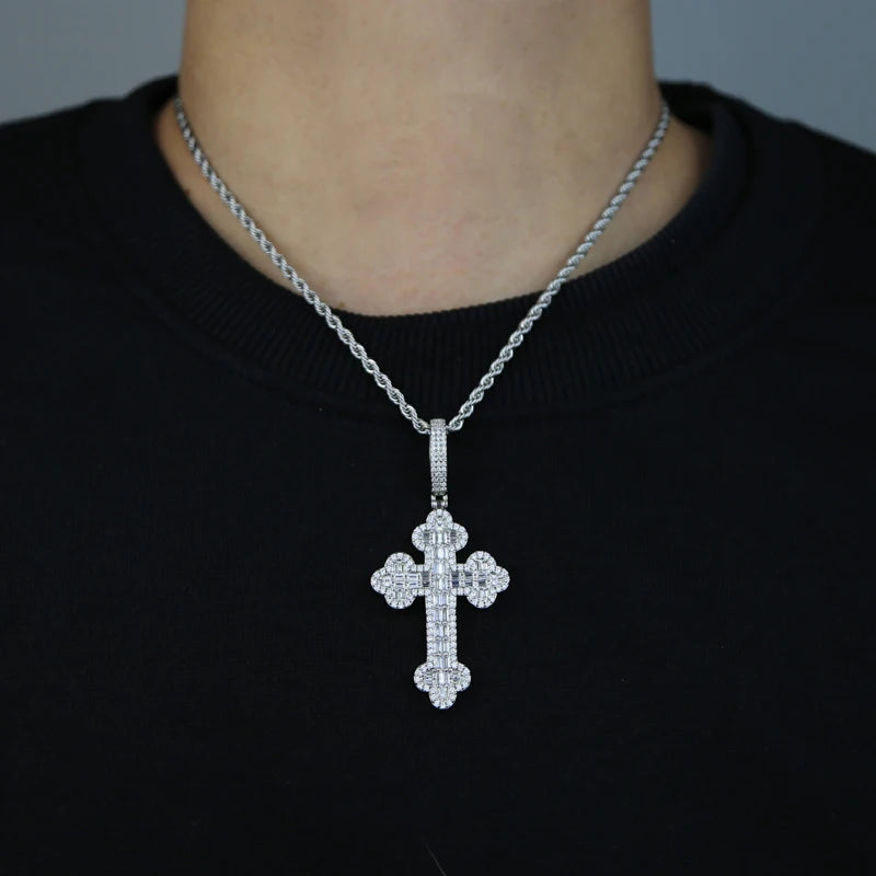 Iced out Cubic Rope Chain Cross Pendant