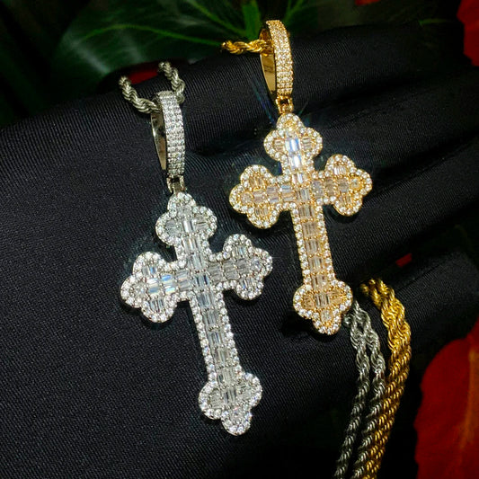 Iced out Cubic Rope Chain Cross Pendant