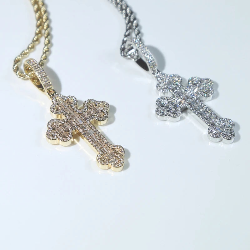 Iced out Cubic Rope Chain Cross Pendant