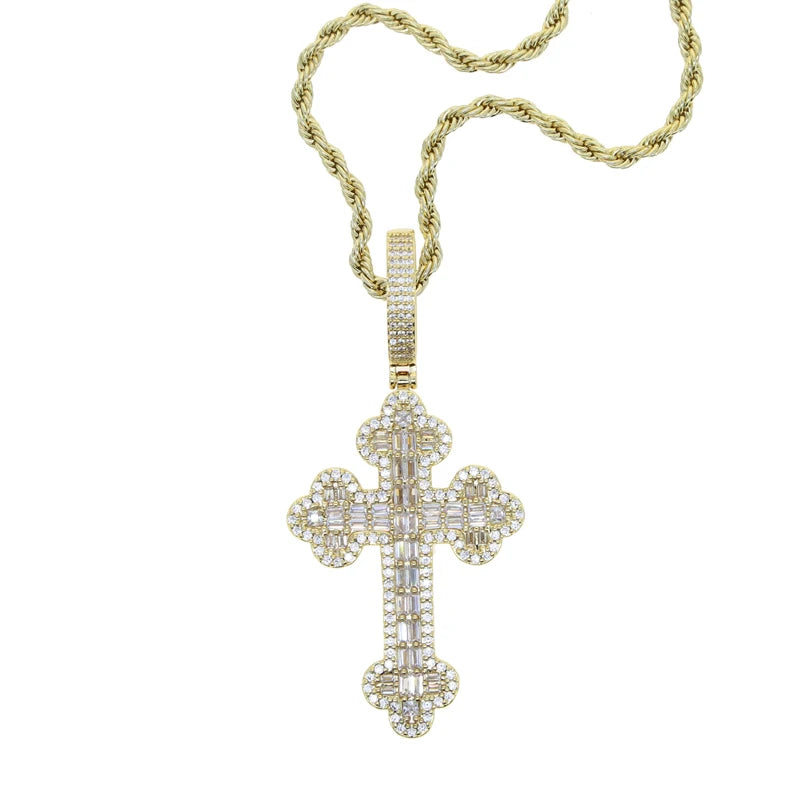 Iced out Cubic Rope Chain Cross Pendant