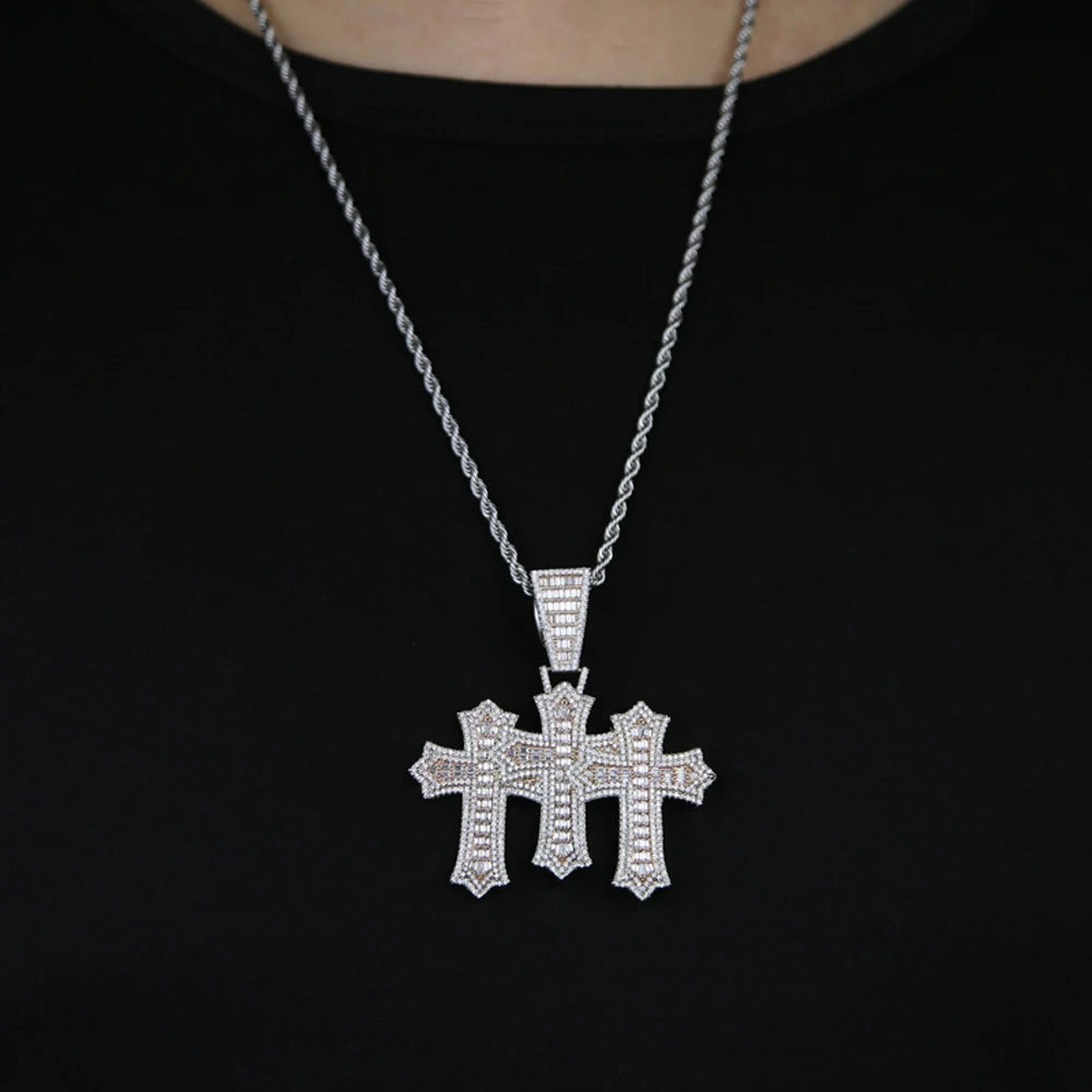 iced out 3 Cross Pendant